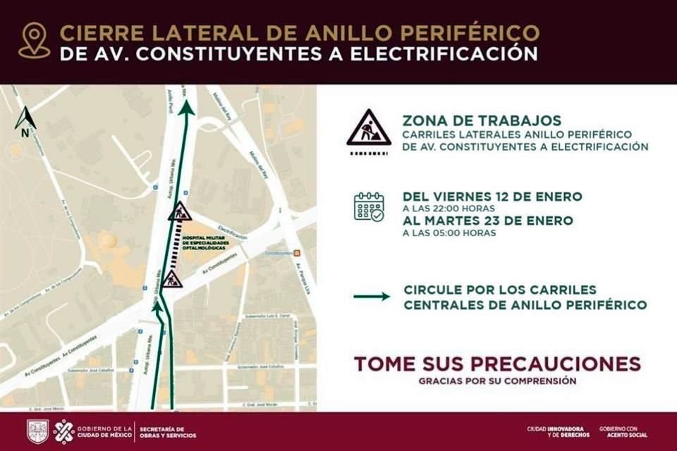 Los cierres se realizarán del viernes 12 de enero hasta el martes 23.