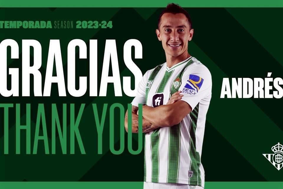 De esta manera despidió el Real Betis al volante mexicano.