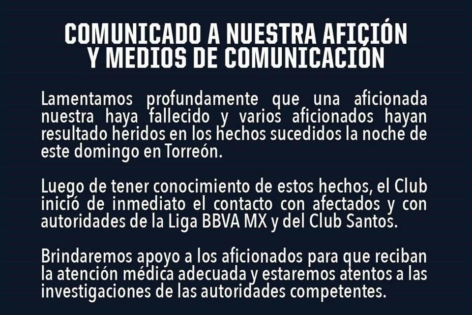 Rayados lanzó un comunicado en el que lamentaron la muerte de una aficionada tras el juego ante Santos.