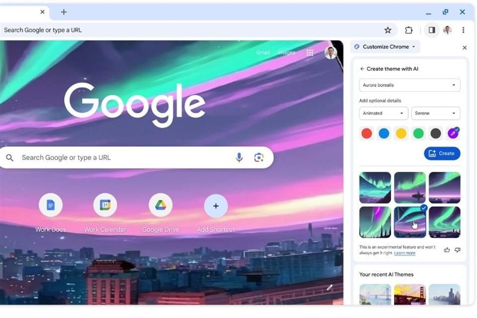 Gracias a la IA será posible crear fondos personalizados para el navegador, pero de momento solo serán opciones predeterminadas por Google.