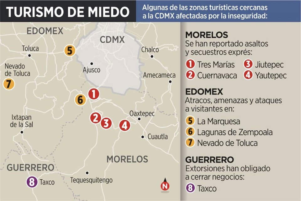  Sitios turísticos que habitualmente son visitados, para descanso de fin de semana y festejos, han sido impactados por la violencia.