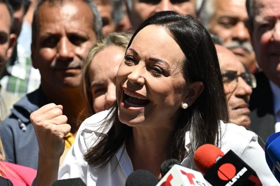 La líder opositora, María Corina Machado, durante una conferencia de prensa en Caracas.