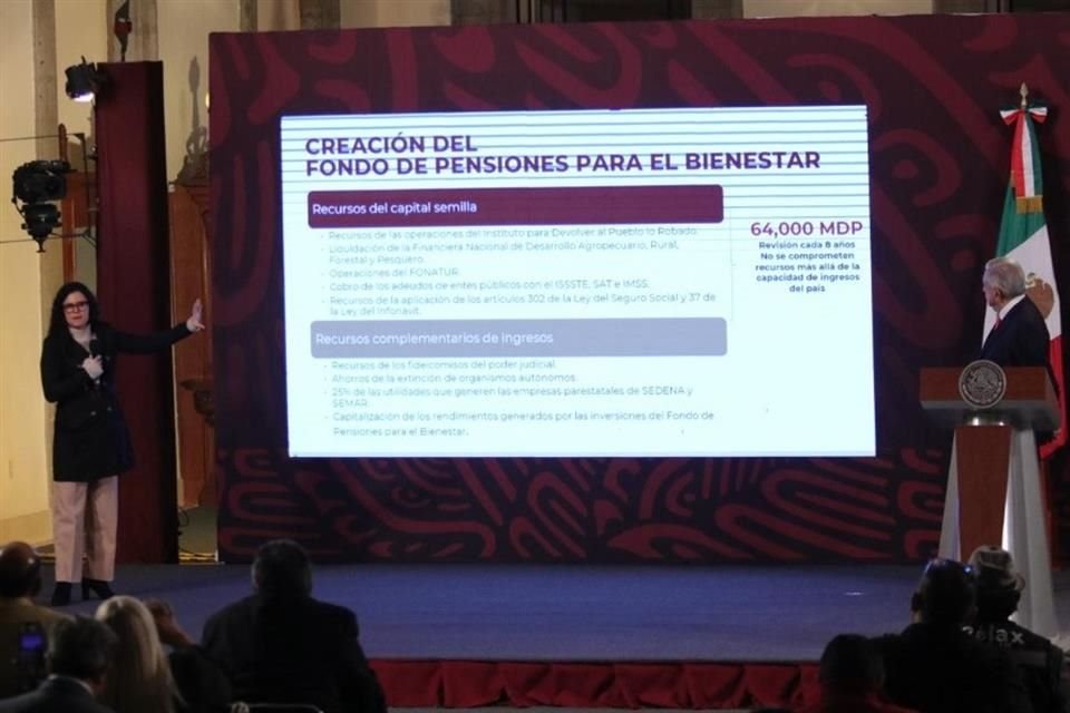 Luisa María Alcalde, titular de la Segob, expone la creación del Fondo de Pensiones para el Bienestar.