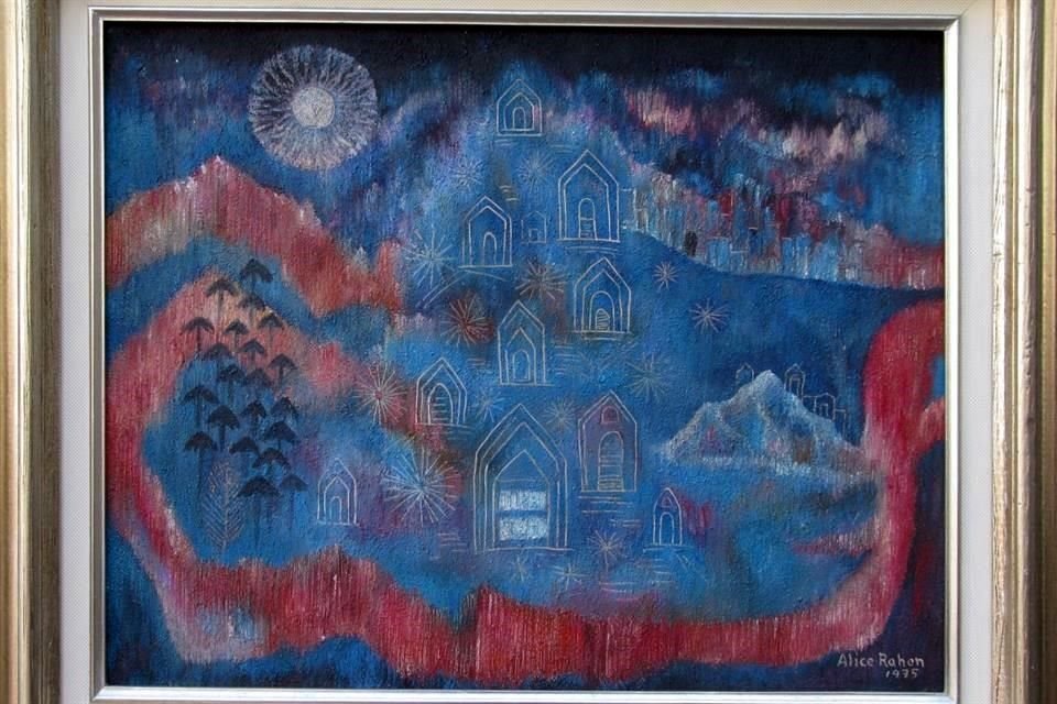 La muestra 'El espejo de los fantasmas' la confirman como una precursora del arte abstracto en México. En la imagen 'La villa de Tepoztlán (1975)'.