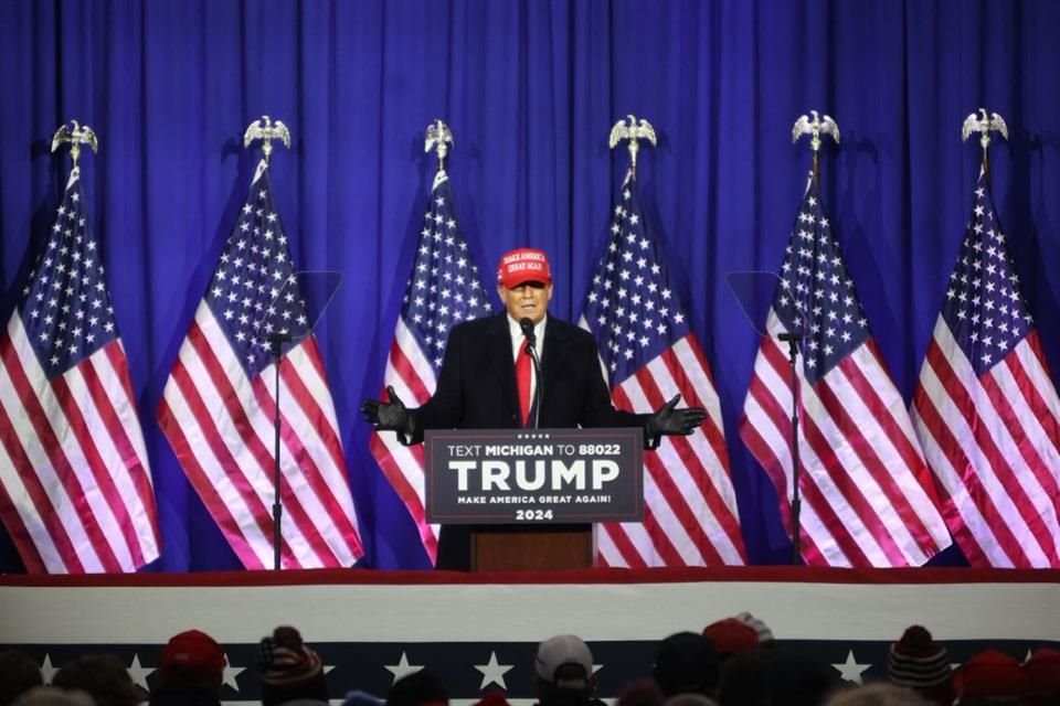 El ex Presidente Donald Trump durante un evento en Michigan, el 17 de febrero del 2024.