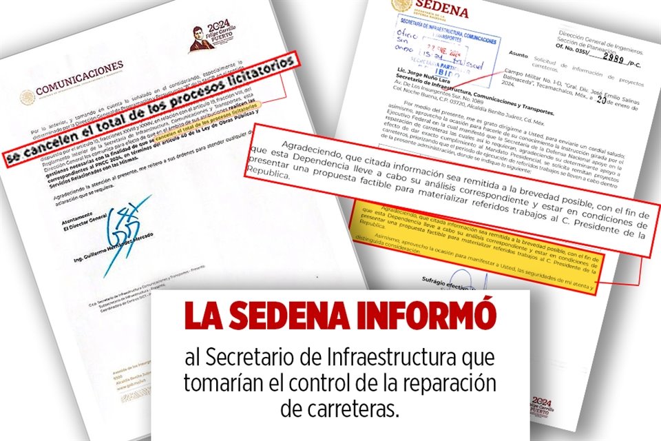 La Sedena informó al Secretario de Infraestructura que tomarían el control de la reparación de carreteras.