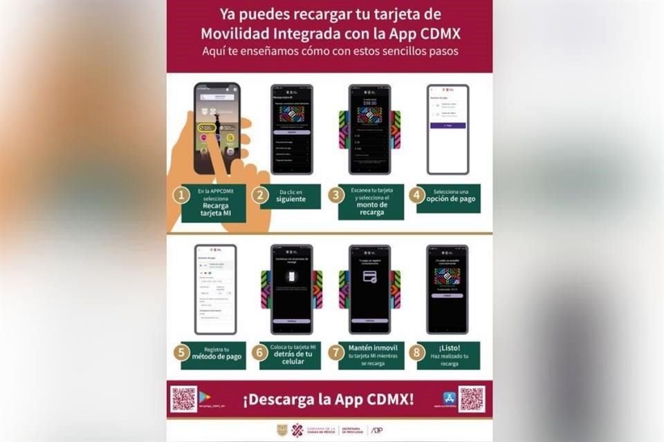 Para realizar la recarga es necesario descargar la App CDMX.