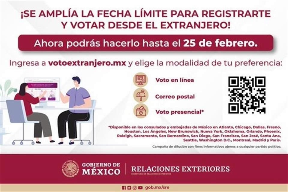 El plazo para registrarse en la plataforma votoextrajero.mx concluye este domingo.