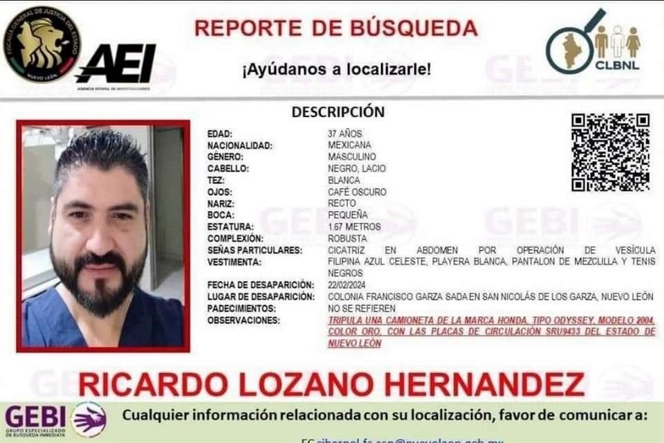 Ricardo Lozano Hernández, de 37 años, fue visto por última vez la mañana del viernes 23 de febrero.