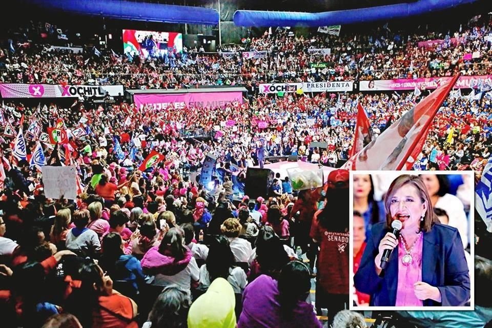 Para el evento 'Mujeres sin miedo', la candidata presidencial opositora, Xóchitl Gálvez, llenó ayer por la tarde el Domo Care, en Guadalupe, con unos 6 mil asistentes.