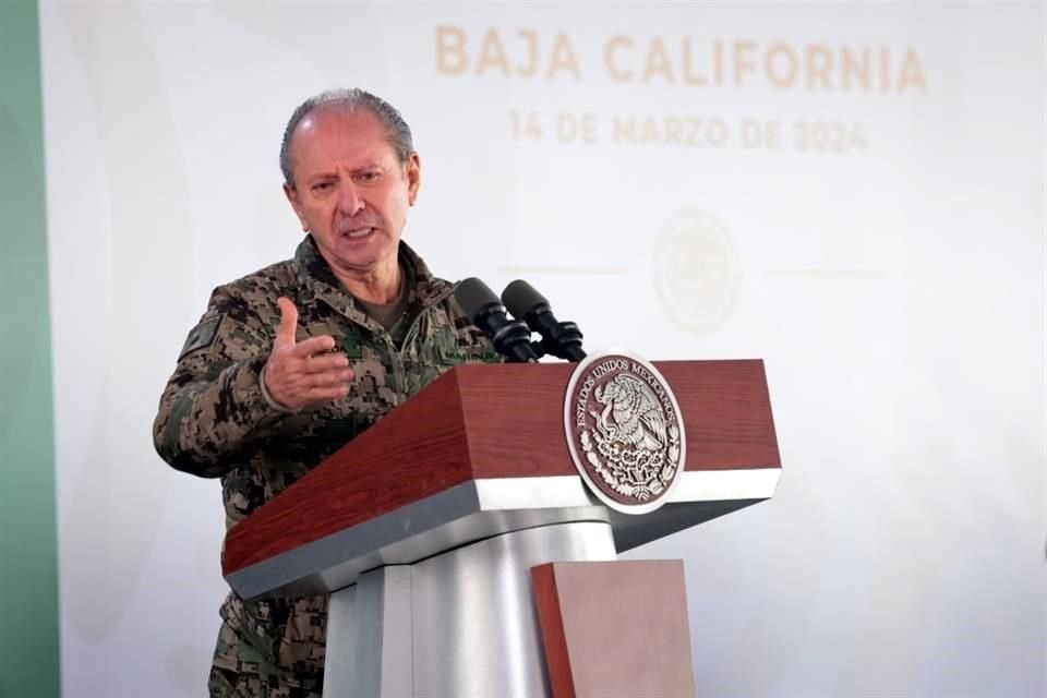 El Secretario Ojeda durante su intervención en la conferencia mañanera que el Presidente López Obrador encabezó este jueves en Mexicali.