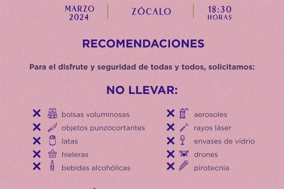 Este es el listado de lo que no se puede llevar al evento: