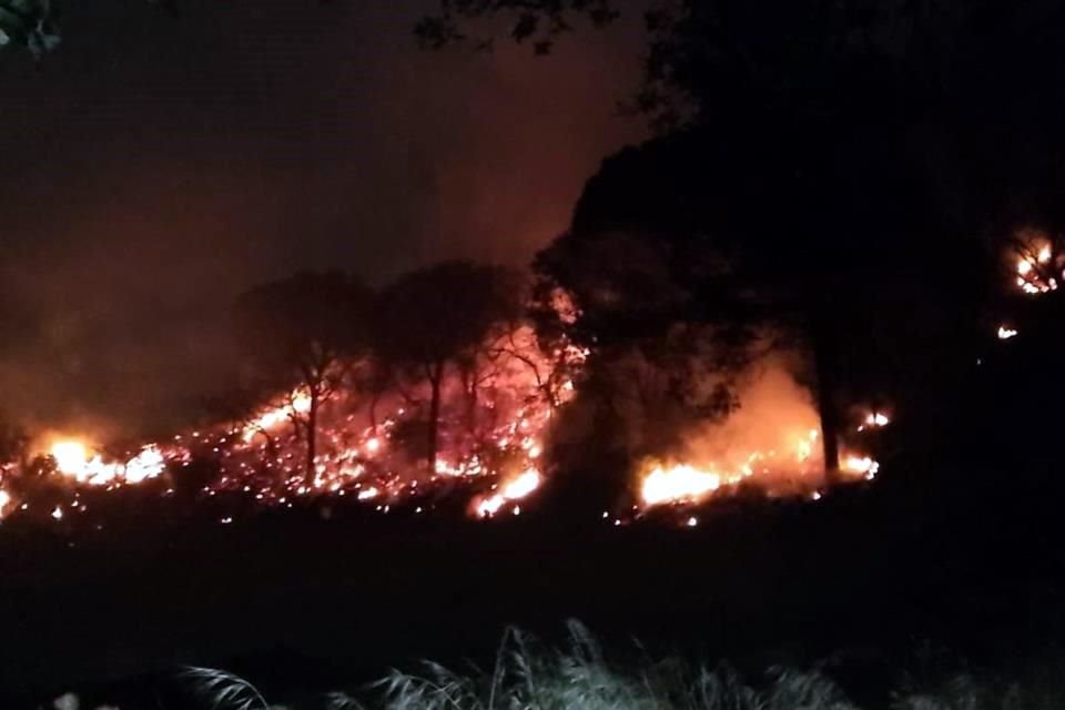 Vecinos reportan que el fuego ha consumido zona boscosa.