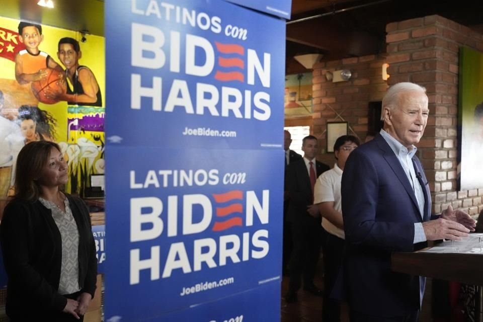 El Presidente Joe Biden en un evento de campaña en el restaurante mexicano El Portal.