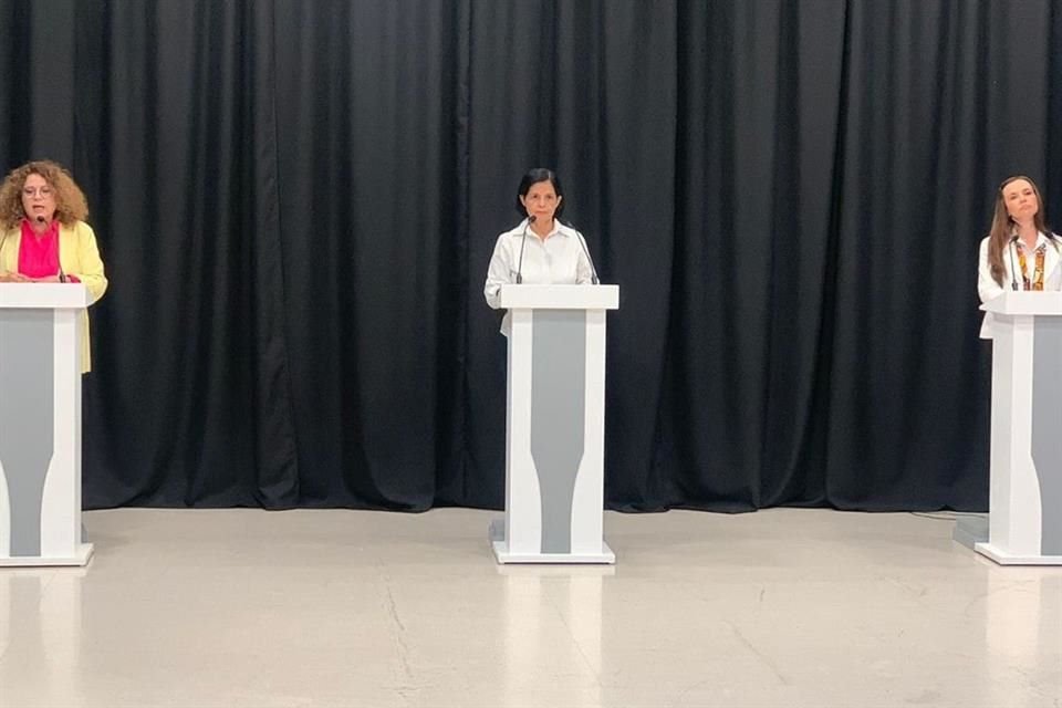 Natalia Juárez Miranda, de PAN, PRI y PRD; Rocío Corona Nakamura, de Morena, PVEM y PT; y Mirza Flores, de Movimiento Ciudadano.