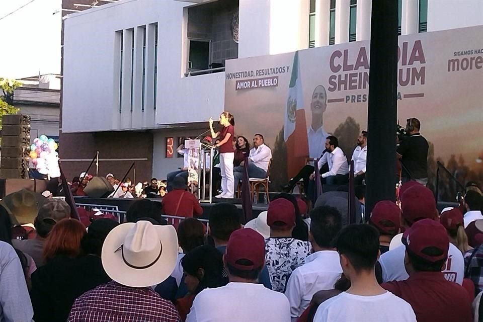 La candidata morenista encabezó dos actos este miércoles, uno en Tlaquepaque, Jalisco, y otro en San Francisco de los Romo, Aguascalientes.