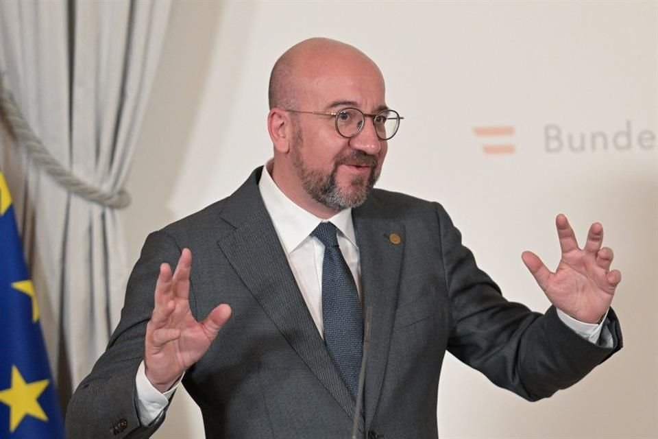 El presidente del Consejo Europeo, Charles Michel, durante una conferencia de prensa el 12 de abril del 2024.