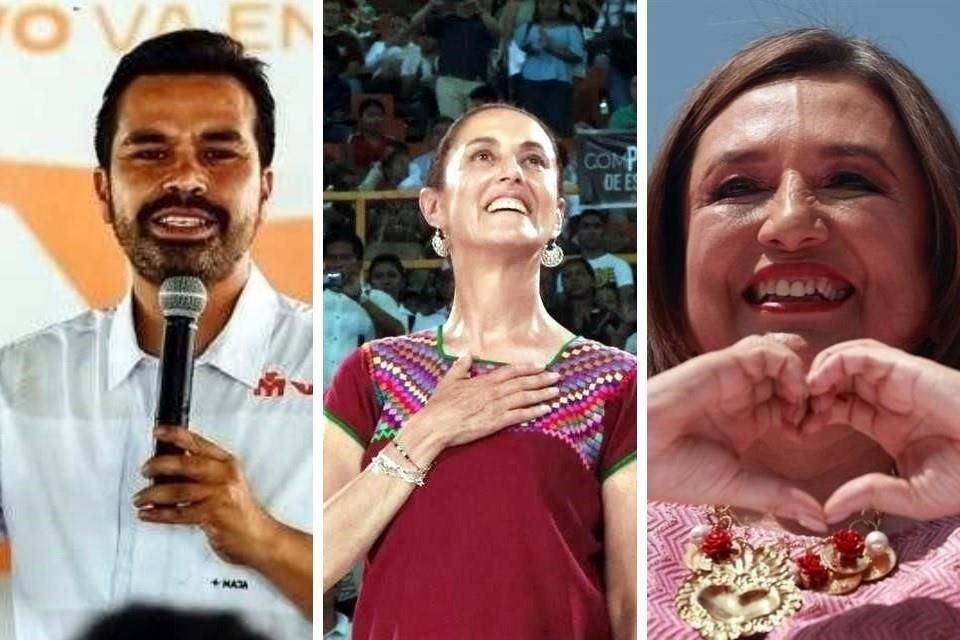 Jorge Álvarez Máynez, Claudia Sheinbaum y Xóchitl Gálvez se encaminan hacia el último tramo de la contienda electoral por la Presidencia de México.
