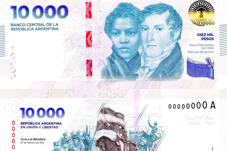 Argentina puso en circulación un billete de 10 mil pesos que será el de mayor denominación ante una inflación de casi el 300 por ciento.