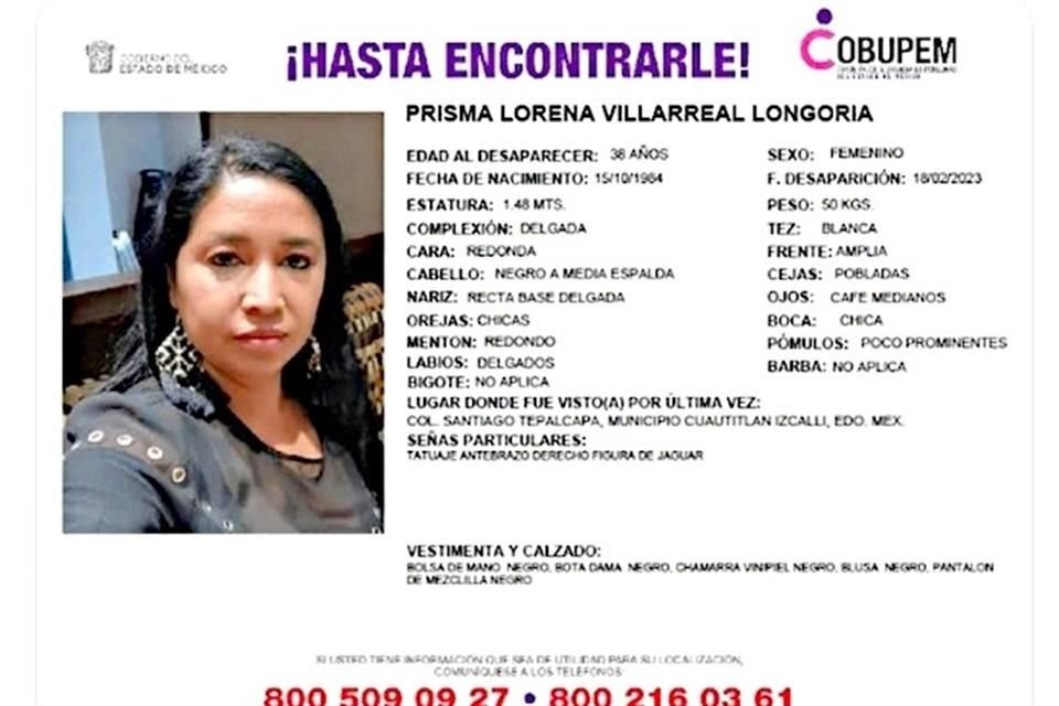 Prisma Lorena Villareal Longoria desapareció en Cuautitlán Izcalli.