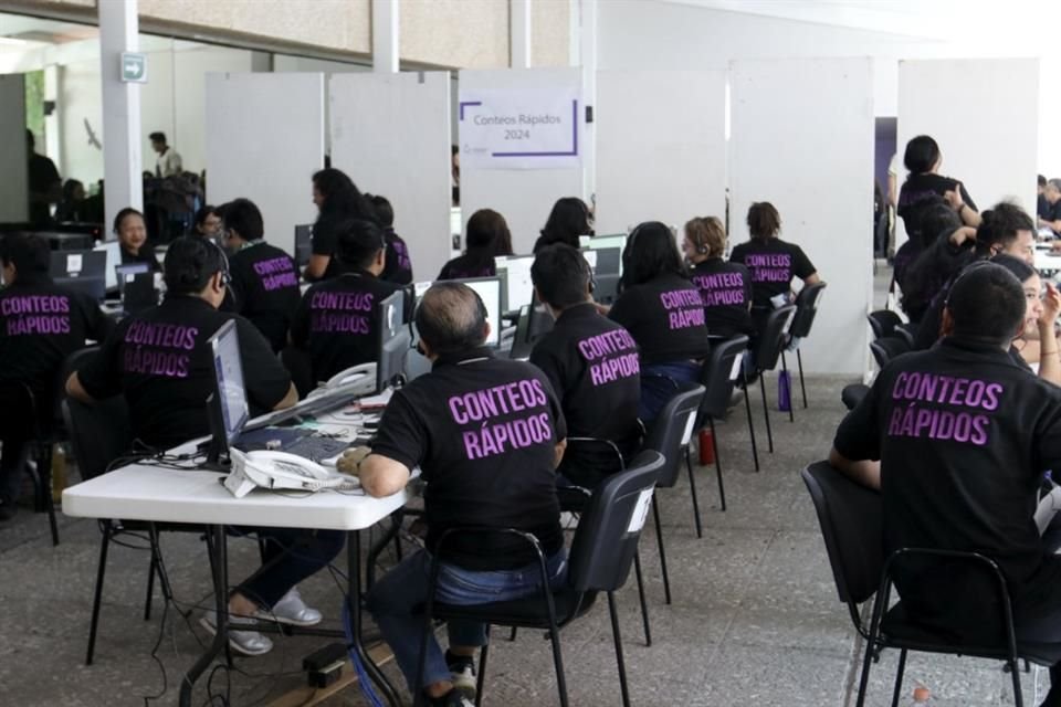 El IECM realizo un simulacro del PREP 2024 en sus instalaciones, personas con playeras negras y la leyenda Conteo Rápido fingieron como capturados de datos.