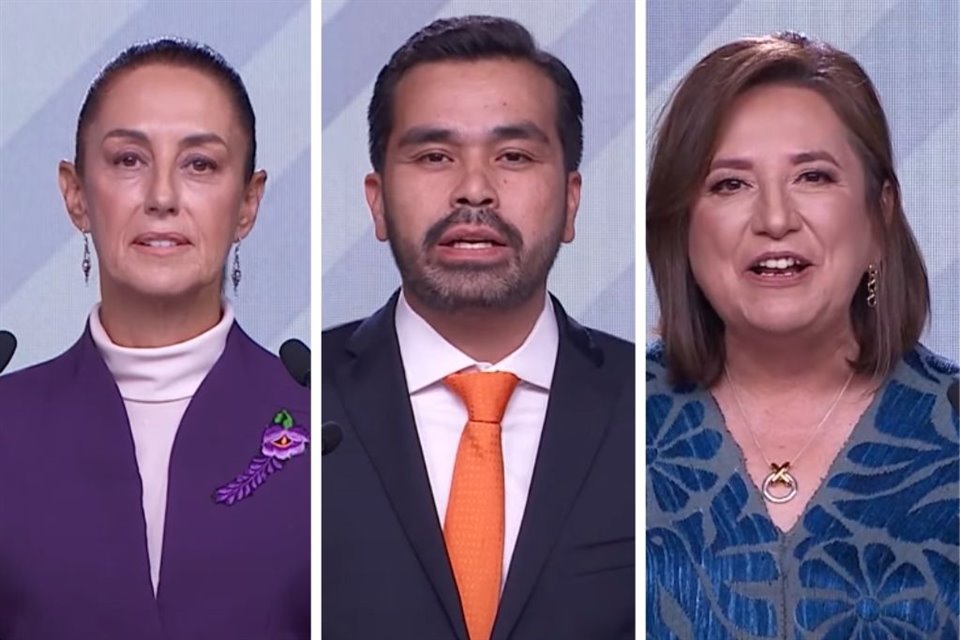 Claudia Sheinbaum, Xóchitl Gálvez y Álvarez Máynez debaten por tercera vez ahora sobre temas como programas sociales y crimen organizado.
