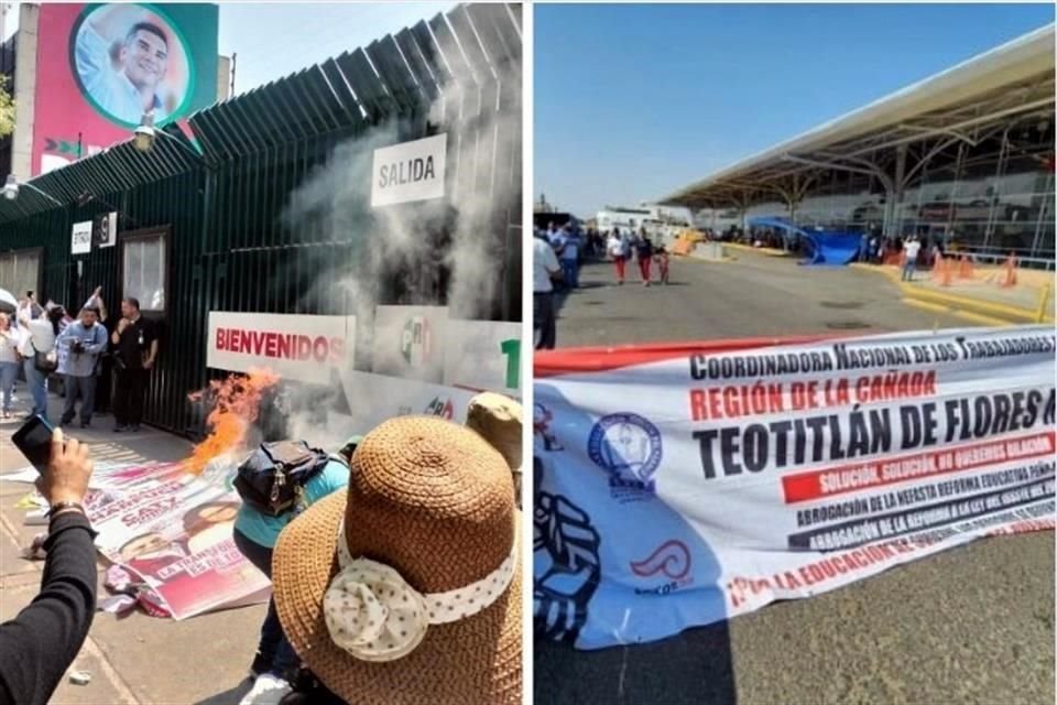 La CNTE realiza protestas desde hace 10 días, y este jueves decidieron quemar propaganda electoral afuera de sedes de partidos en CDMX, así como también realizar bloqueos en Oaxaca y Chiapas.