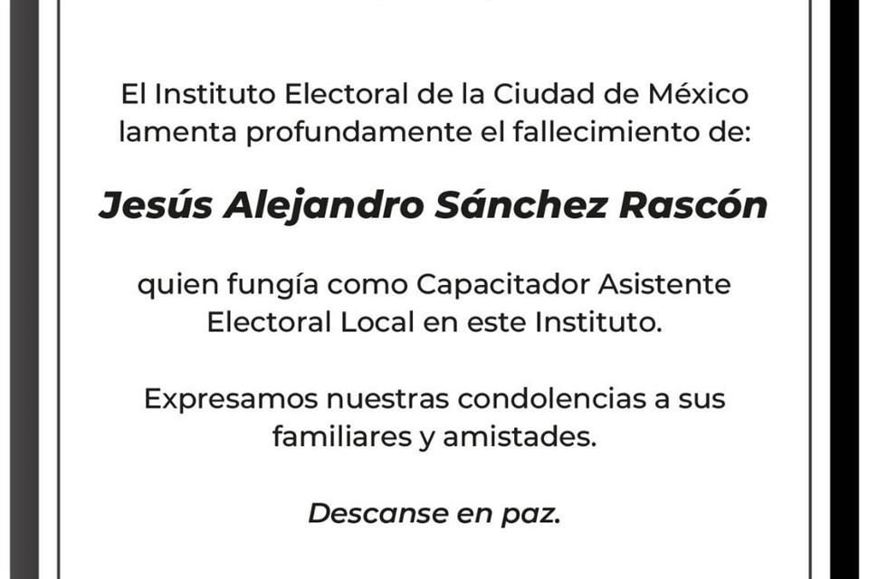 Sánchez Rascón, quien tenía 30 años de edad, estaba adscrito al Distrito 25, en Xochimilco.