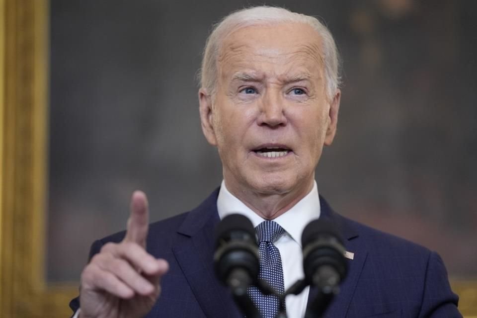 El Presidente Joe Biden desde el Comedor de Estado de la Casa Blanca, el 31 de mayo de 2024, en Washington.