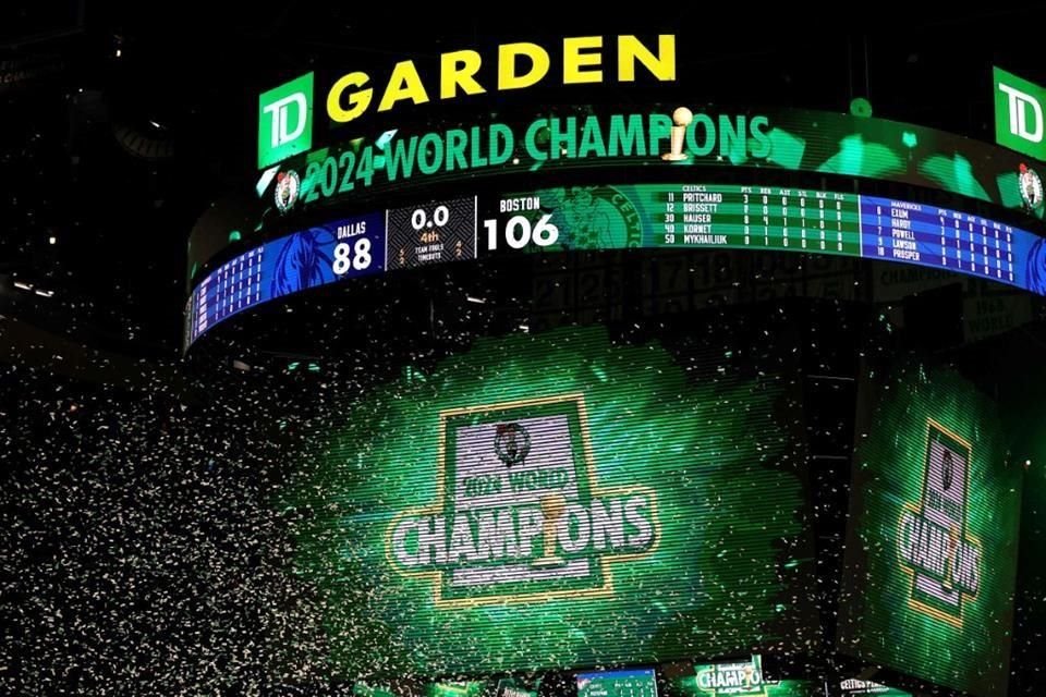 El anuncio de campeones en la Arena de los Celtics.