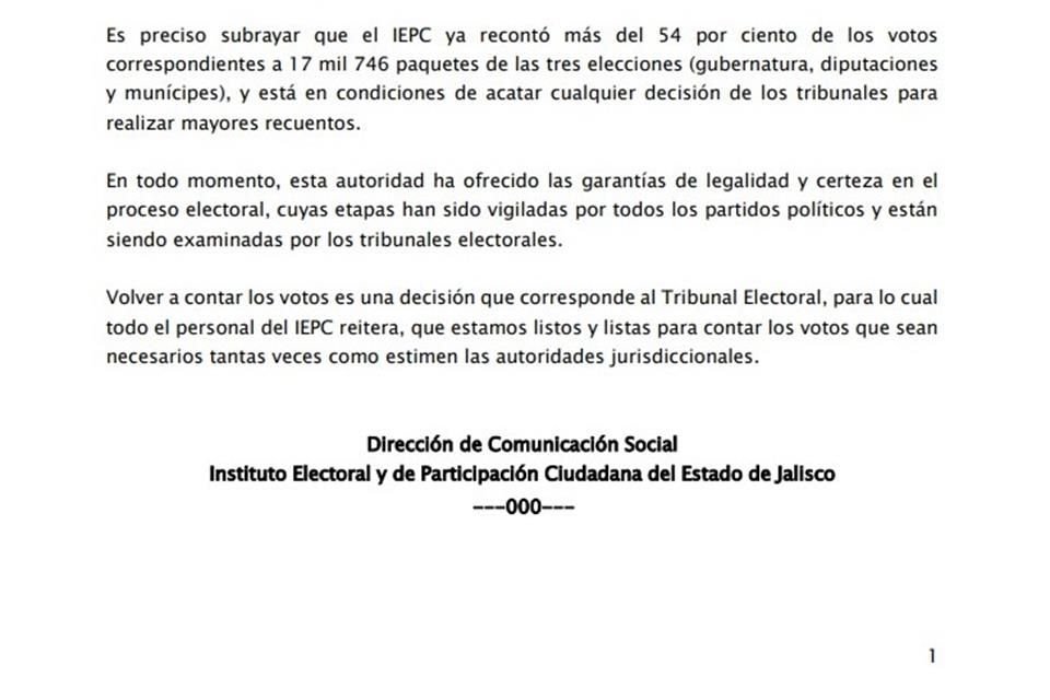 Comunicado de IEPC.