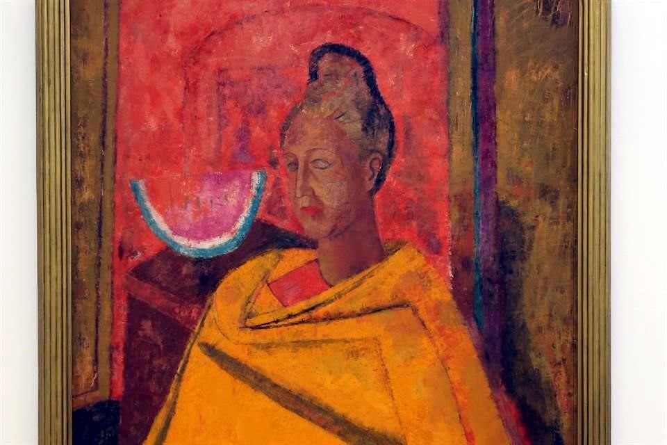 Detalle del cuadro 'Retrato de Olga (1964)', óleo de Rufino Tamayo que forma parte de la exposición 'Olga, Un retrato dinámico'.
