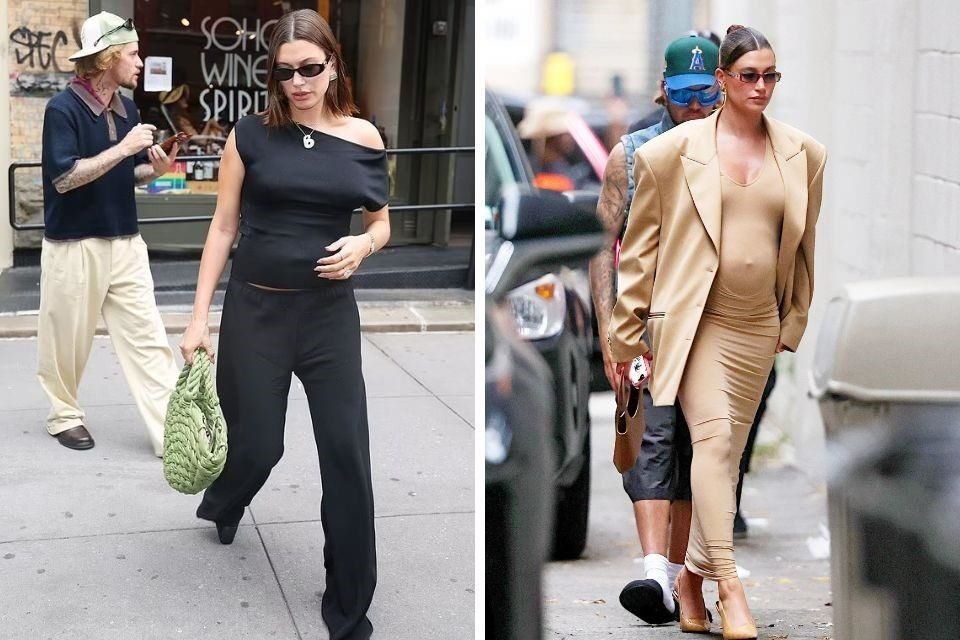 Top asímetrico Mary Jane con una bolsa color pistache de Bottega Veneta y maxi vestido beige emparejado con un blazer de gran tamaño a juego, de Magda Butrym.