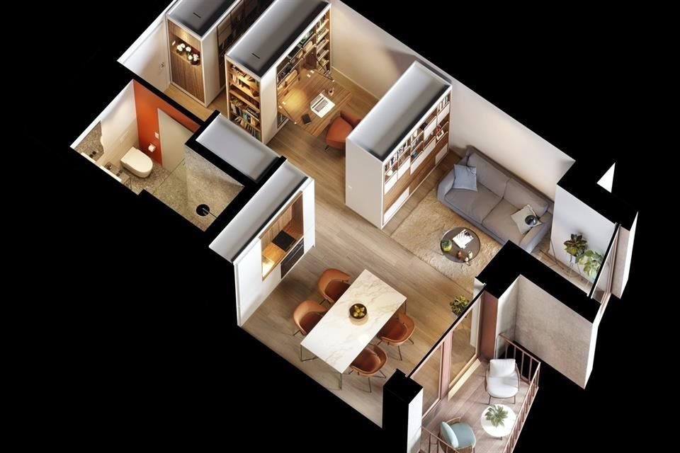 Un sistema de particiones y muebles adaptables se pueden instalar en todos los apartamentos.