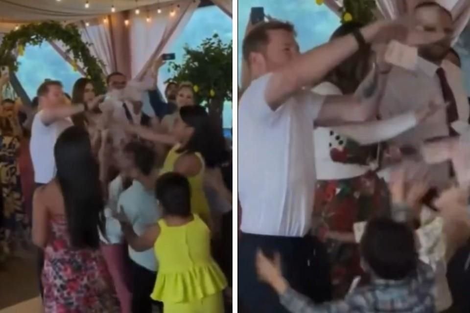 Saúl Álvarez hizo felices a varios niños durante un bautizo, pues como padrino le tocó el bolo, así que sacó varios fajos de billetes.