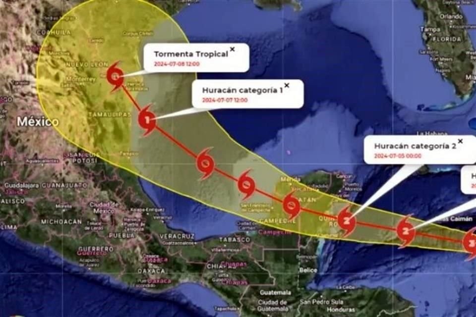 La Conagua emitió una conferencia en donde proyectó que el huracán 'Beryl' podría impactar QR y posteriormente golpear por segunda ocasión costas mexicanas en Tamaulipas.