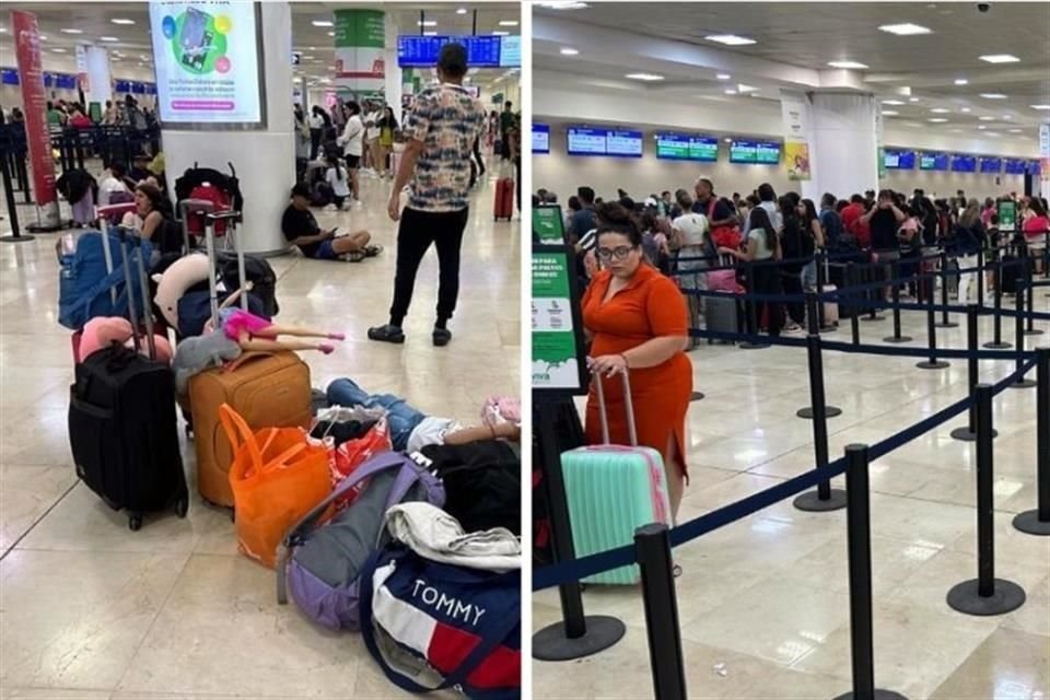 Turistas extranjeros y nacionales saturaron el Aeropuerto de Cancún, en QR, ante la alerta del próximo impacto del huracán 'Beryl'.