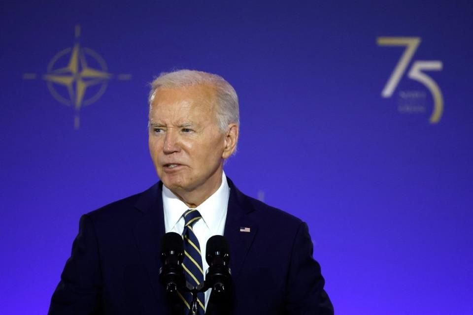 El Presidente Joe Biden habla durante un evento de la OTAN el 9 de julio del 2024.