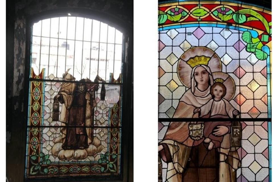 Templos religiosos con valor patrimonial fueron de los más afectados por los sismos de 2017; en la imagen la restauración de un vitral.