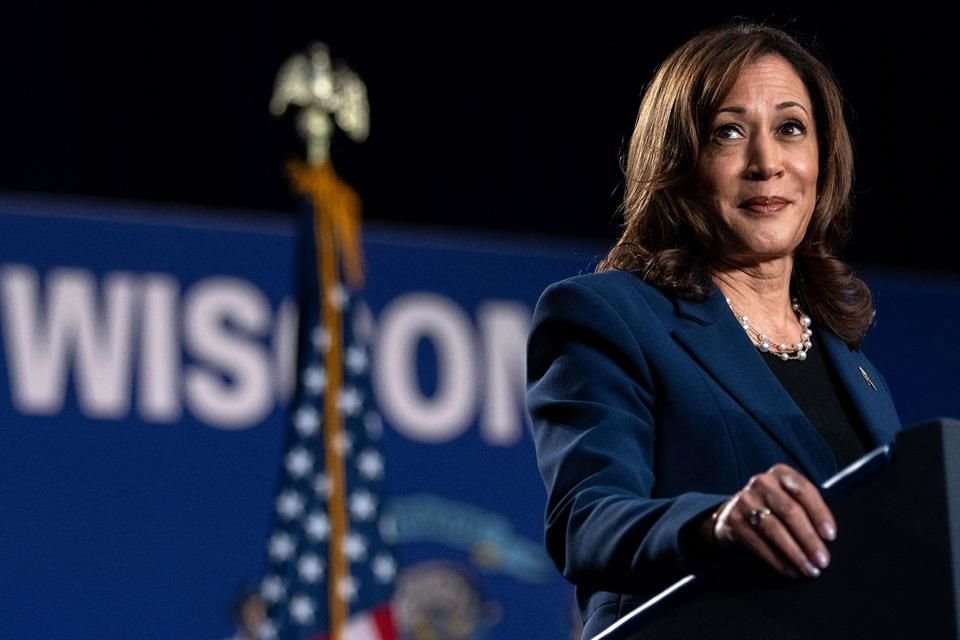 La Vicepresidenta Kamala Harris durante un mitin de campaña en Winconsin.