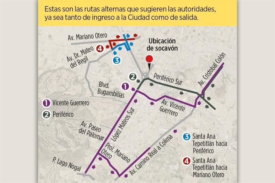 Ante el socavón en Avenida López Mateos Sur, estas son las alternativas de vialidad.