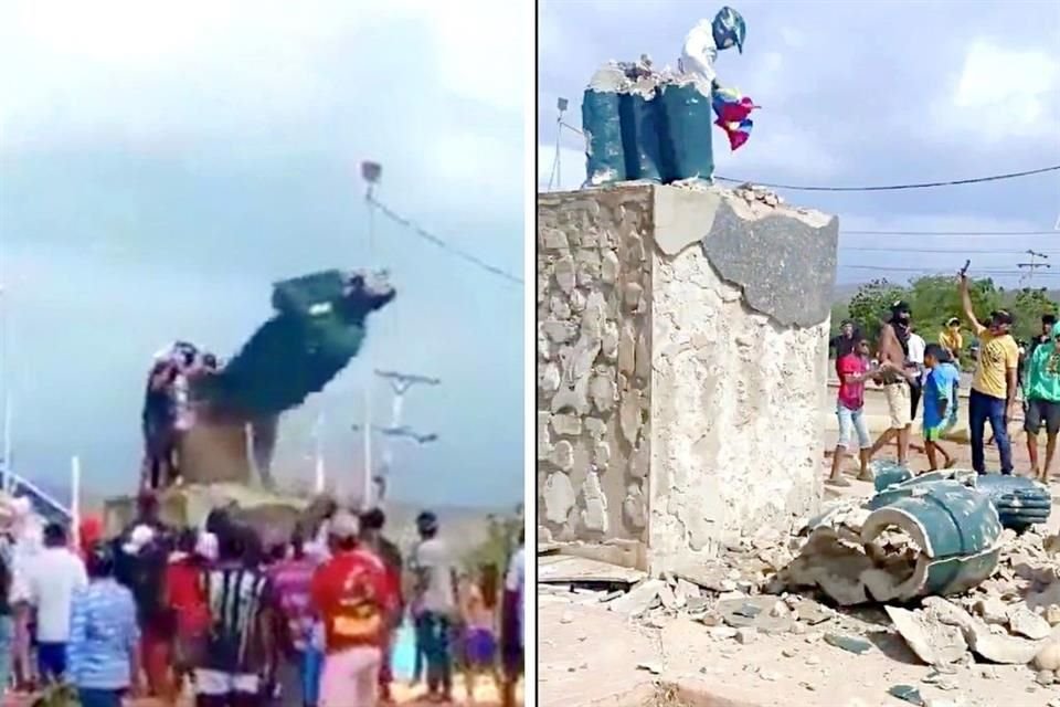 Como parte de las protestas, al menos 6 estatuas de Hugo Chávez han sido destruidas.