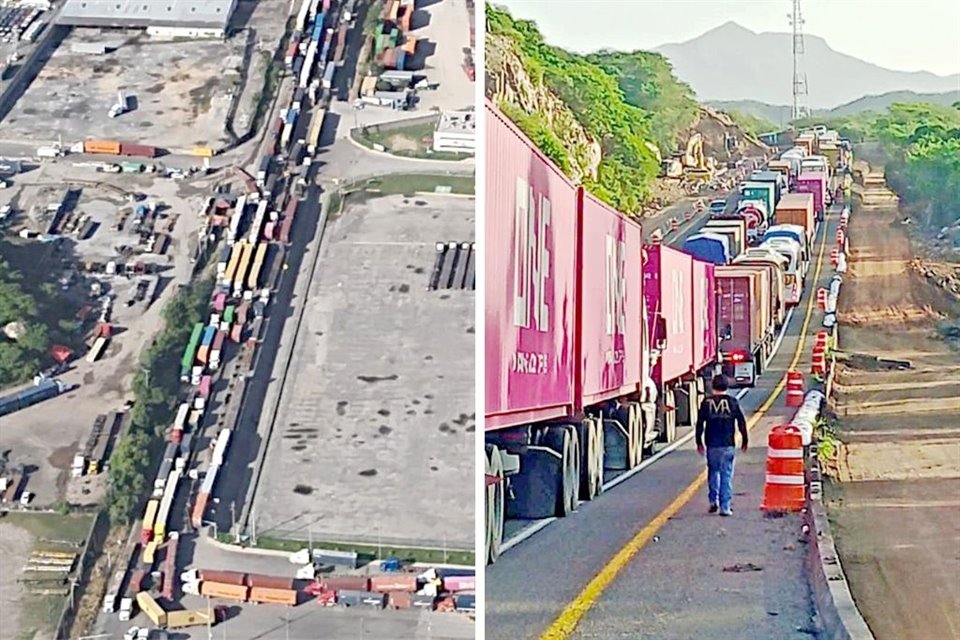 LARGA ESPERA. Desde el pasado miércoles, cientos de camiones de carga se encuentran atorados en las carreteras de Manzanillo. 