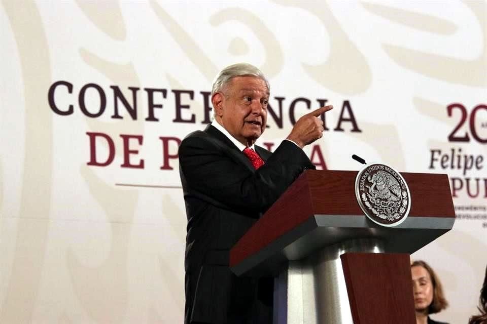 López Obrador en su conferencia de orensa de este lunes en Palacio Nacional.