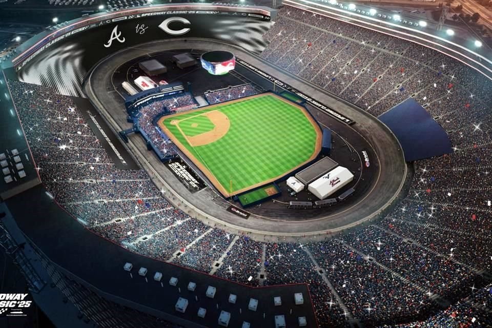 La MLB difundió esta imagen de cómo podría verse el Bristol Motor Speedway en el partido entre Reds y Braves.