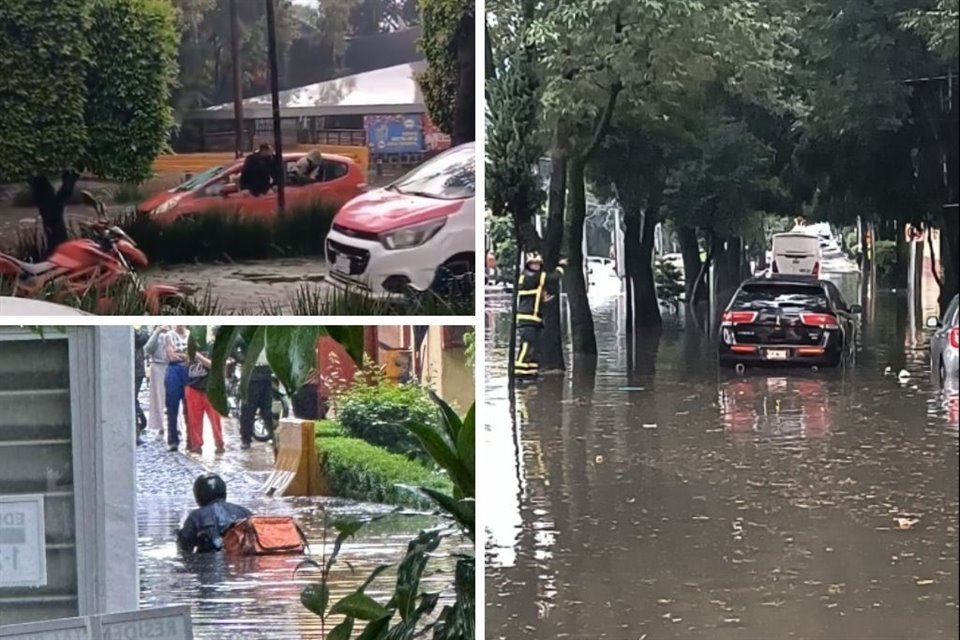 Vialidades en Tlalpan quedaron inundadas luego de las intensas lluvias de este domingo.