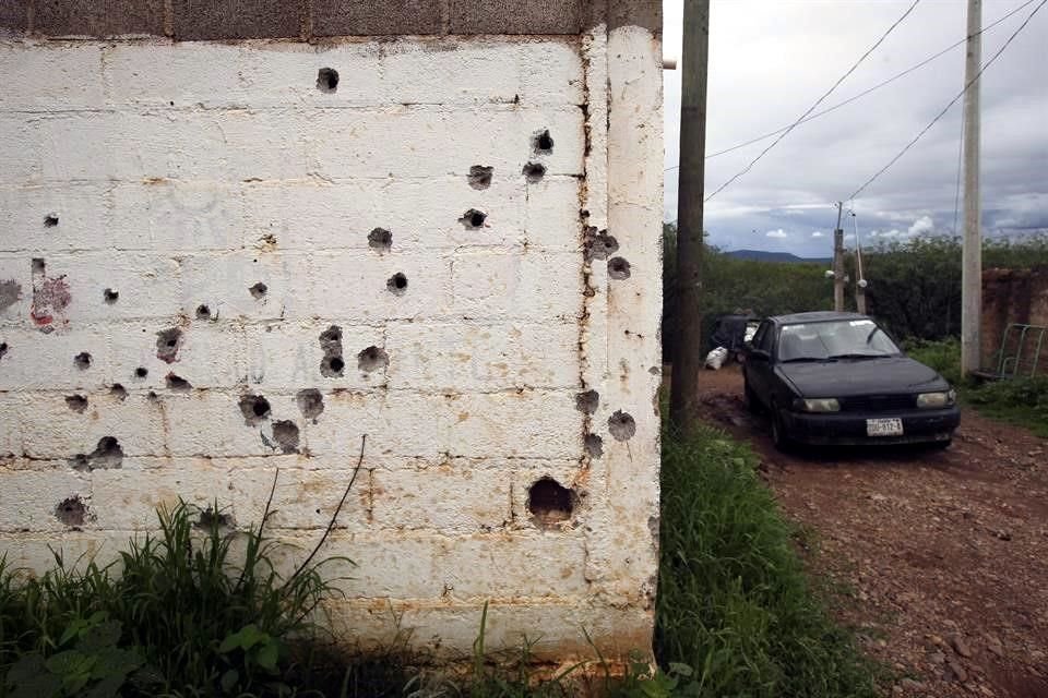 Una casa baleada en la comunidad de Valparaíso, en Zacatecas, en días pasados.