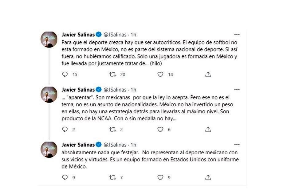 Este fue lo que escribió Salinas en su cuenta de Twitter.