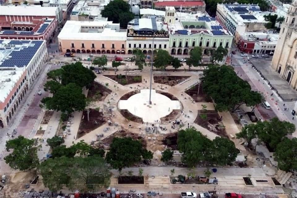 La Plaza Grande, en Mérida, Yucatán, se encuentra bajo una remodelación que el INAH decidió suspender este 14 de agosto.