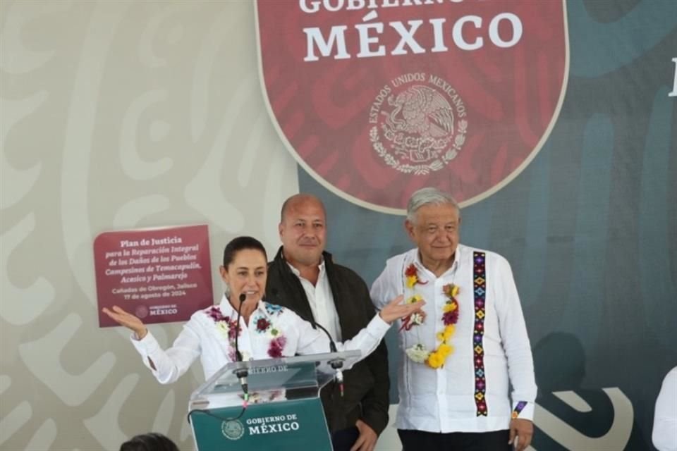 Claudia Sheinbaum defendió a Enrique Alfaro y pidió silencio a los presentes en la inauguración de El Zapotillo.